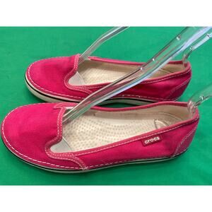 Crocs Women’s  Hover Pink  Slip On Canvas Casual Flats 7W Comfort. Walking
